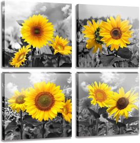 4 Pieces Sunflower Black and Yellow Wall Art