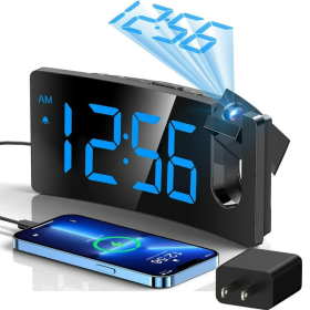 Mpow Projection Alarm Clock, Digital Clock with 180Â° Rotatable Projector, 3-Level Brightness, Progressive Volume, USB Charger, Battery Backup