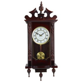 Bedford Clock Collection Classic 31" Chiming Wall Clock With Roman Numerals And A Swinging Pendulum in a Cherry Oak Finish