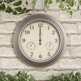 Villacera Indoor Outdoor Wall Clock Thermometer Hygrometer Ã‚â€“ 18Ã‚' Silver