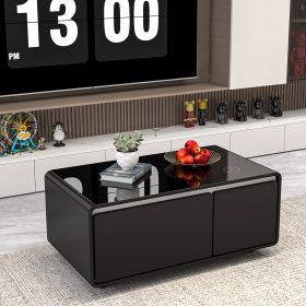 Modern Smart Coffee Table with Built-in Fridge, Wireless Charging, Power Socket, USB Interface, Outlet Protection, Mechanical Temperature Control and