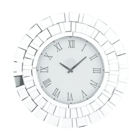 DecMode 2" Silver Glass Starburst Mirrored Wall Clock