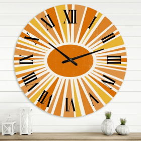 Designart 'Minimalist Bright Shining Orange Sun Rays I' Modern Wall Clock(Size 36" x 36")