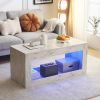 Modern Coffee Table with LED Light, Faux Marble High Glossy Coffee End Table with Open Storage for Living Room