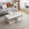 Modern LED Coffee Table with 2 Drawers and 16 Colors LED Lights, High Glossy Rectangle Coffee End Table for Living Room, White