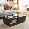 Modern LED Coffee Table with 2 Drawers and 16 Colors LED Lights, High Glossy Rectangle Coffee End Table for Living Room, Black