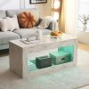 Modern Coffee Table with LED Light, Faux Marble High Glossy Coffee End Table with Open Storage for Living Room