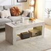 Modern Coffee Table with LED Light, Faux Marble High Glossy Coffee End Table with Open Storage for Living Room