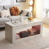 Modern Coffee Table with LED Light, Faux Marble High Glossy Coffee End Table with Open Storage for Living Room