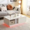 Modern LED Coffee Table with 2 Drawers and 16 Colors LED Lights, High Glossy Rectangle Coffee End Table for Living Room, White