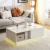 Modern LED Coffee Table with 2 Drawers and 16 Colors LED Lights, High Glossy Rectangle Coffee End Table for Living Room, White