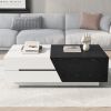 Modern Extendable Sliding Top Coffee Table with Storage in White&Black