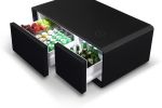 Modern Smart Coffee Table with Built-in Fridge, Wireless Charging, Power Socket, USB Interface, Outlet Protection, Mechanical Temperature Control and