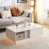 Modern LED Coffee Table with 2 Drawers and 16 Colors LED Lights, High Glossy Rectangle Coffee End Table for Living Room, White