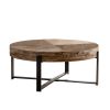 31.29"Modern Retro Splicing Round Coffee Table, Fir Wood Table Top with Black Cross Legs Base(Same SKU:W75770652)