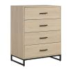 Industrial 4 Drawer Dresser, Bedroom, Beige Oak