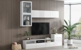 ON-TREND High Gloss TV Stand with Ample Storage Space, Media Console for TVs Up to 75", Versatile Entertainment Center with Wall Mounted Floating Stor