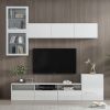 ON-TREND High Gloss TV Stand with Ample Storage Space, Media Console for TVs Up to 75", Versatile Entertainment Center with Wall Mounted Floating Stor