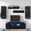 ON-TREND Stylish Functional TV stand, 5 Pieces Floating TV Stand Set, High Gloss Wall Mounted Entertainment Center with 16-color LED Light Strips for