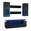 ON-TREND Stylish Functional TV stand, 5 Pieces Floating TV Stand Set, High Gloss Wall Mounted Entertainment Center with 16-color LED Light Strips for