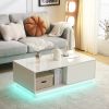 Modern LED Coffee Table with 2 Drawers and 16 Colors LED Lights, High Glossy Rectangle Coffee End Table for Living Room, White