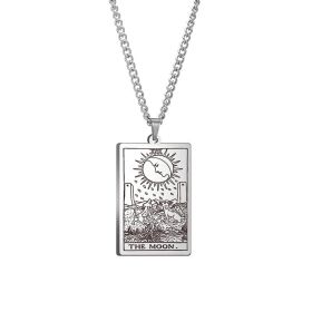 Apollo Tarot Stainless Steel Real Gold Plating Pendant Religious Ornament Christmas Gift Men's Sweater Necklace (Color: STEEL)