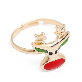 European And American Christmas Ornament Cartoon Children's Ring Snowman Elk Christmas Tree Snowflake Finger (Color: E11573, size: Adjustable Opening)