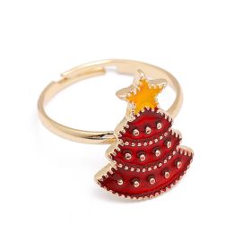 European And American Christmas Ornament Cartoon Children's Ring Snowman Elk Christmas Tree Snowflake Finger (Color: E11571, size: Adjustable Opening)