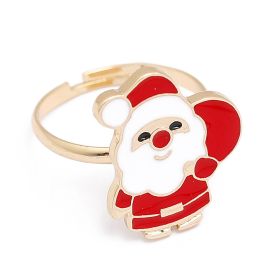 European And American Christmas Ornament Cartoon Children's Ring Snowman Elk Christmas Tree Snowflake Finger (Color: E11575, size: Adjustable Opening)