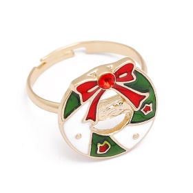 European And American Christmas Ornament Cartoon Children's Ring Snowman Elk Christmas Tree Snowflake Finger (Color: E11579, size: Adjustable Opening)