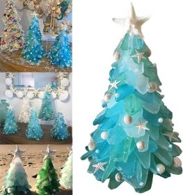 Sea Glass Christmas Tree and Wreath, Green Pine Christmas Tree Resin (Color: Blue, size: 12cm)