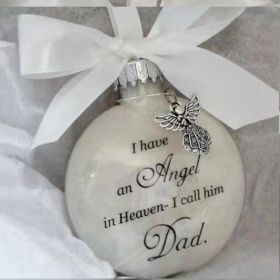 In Heaven Relatives Name Ornament, Keepsake Feather Plastic Ball Christmas Tree Charm Hanging (Color: Dad)