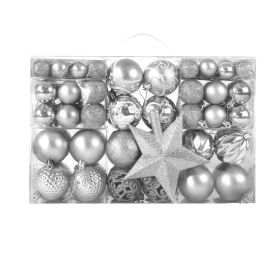 Christmas Ornaments Openwork Painted Christmas Ball Gift Box Set Christmas Tree Decoration Pendant (Color: Silver, size: 34*23*12cm)