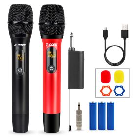 Wireless 210 ft Range Microphones UHF Dual Karaoke Mic Cardioid Pickup Rechargeable Receiver Cordless Microfono Inalambrico 5 Core WM UHF 02 (Color: WM UHF 02-RED+BLK)